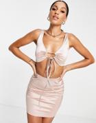 Flounce London Satin Mini Dress With Strappy Detail In Mink-pink