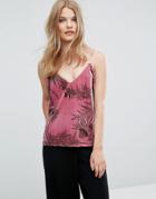 Weekday Velvet Cami Top With Print Detail - Pink