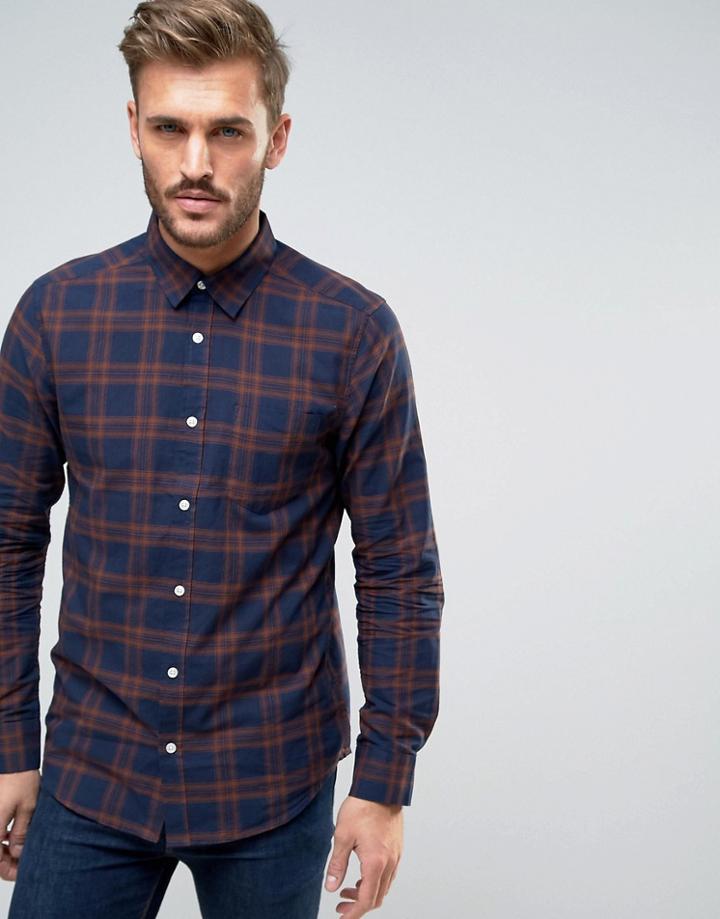 New Look Regular Fit Check Shirt In Navy - Navy