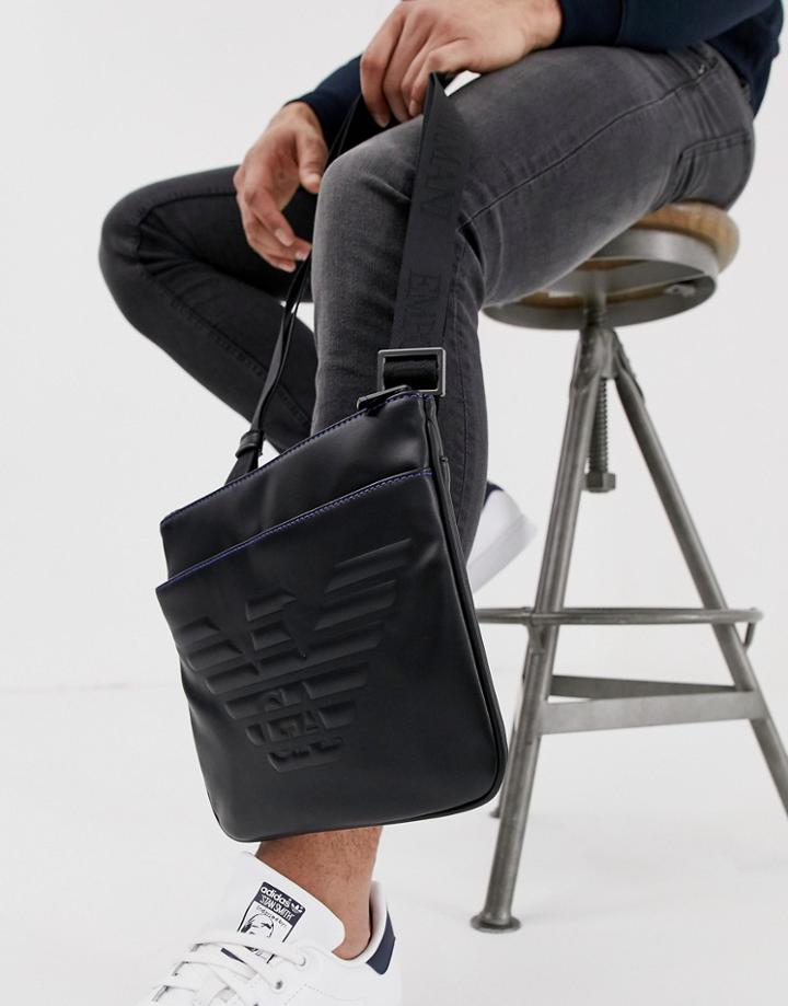 Emporio Armani Embossed Large Eagle Flight Bag In Black - Black