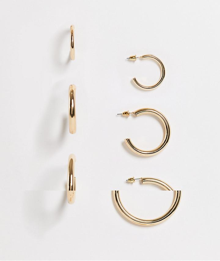 Topshop Chunky 3 X Multipack Tube Hoop Earrings In Gold