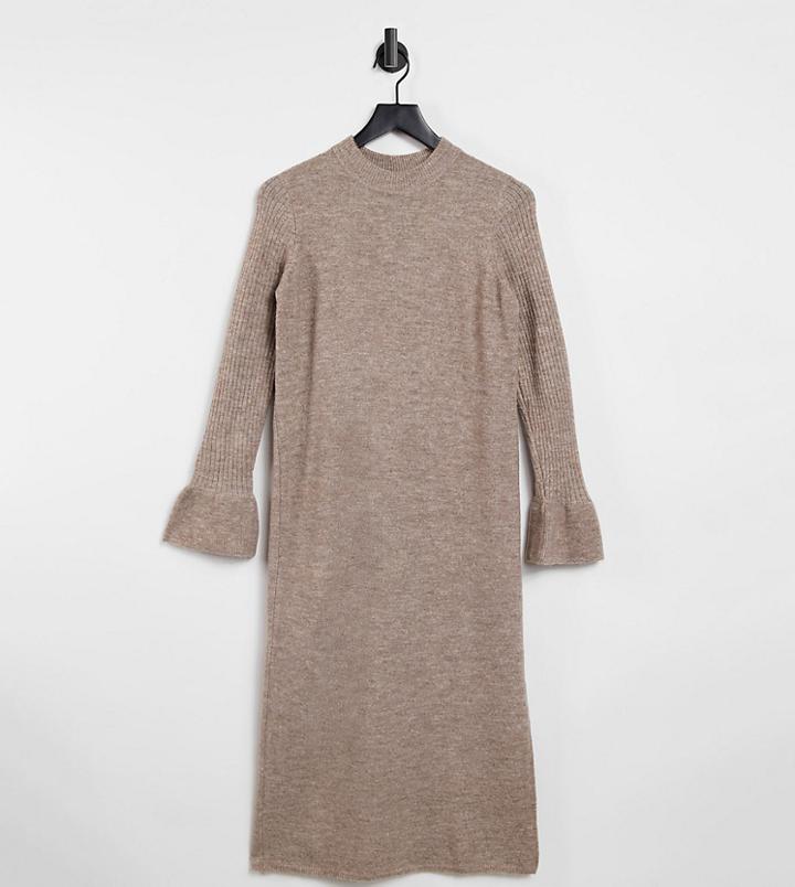 Asos Design Maternity Knit Dress With Bell Sleeve Detail In Taupe-neutral