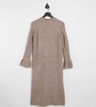 Asos Design Maternity Knit Dress With Bell Sleeve Detail In Taupe-neutral