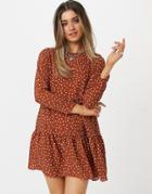Asos Design Long Sleeve Tiered Smock Mini Dress In Spot-multi
