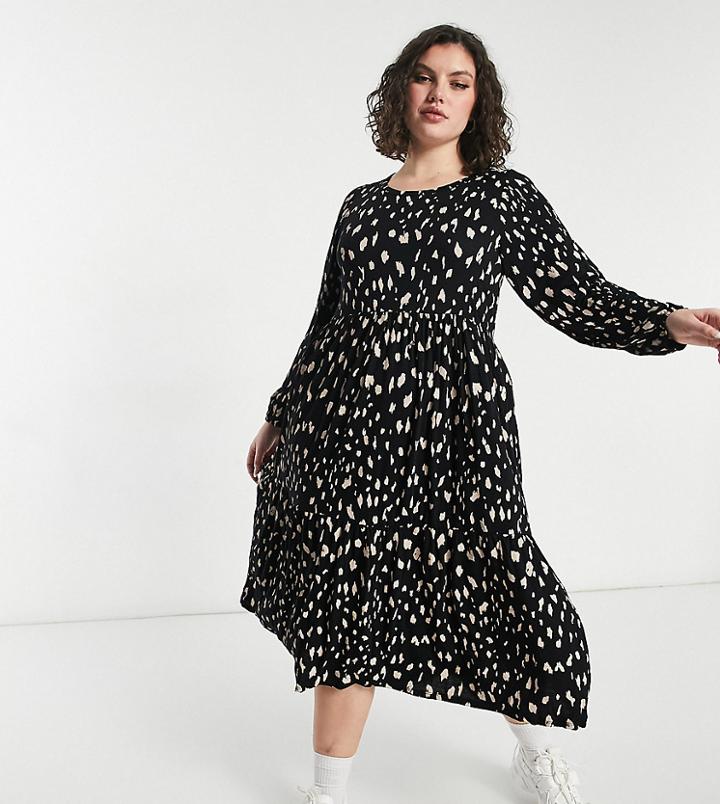 Yours Balloon Sleeve Tierred Maxi Dress In Black Animal Print