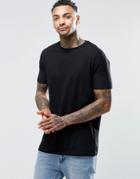 Asos Longline T-shirt With Grown On Sleeve In Black - Black