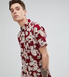 Jacamo Tall Short Sleeve Shirt In Floral Print - Red