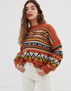 Asos Design Geo-tribal Chunky Sweater - Multi