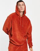 Asos Design Set Oversized Hoodie In Ribbed Velour Tobacco Brown