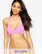 Asos Fuller Bust Exclusive Shirred Hidden Underwired Bikini Top Dd-g - Hollywood Pink