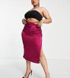 Public Desire Curve Satin Tie Waist Midi Skirt In Magenta - Part Of A Set-pink