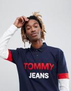 Tommy Jeans Capsule Color Block Tommy Logo Rugby Polo In Navy - Navy