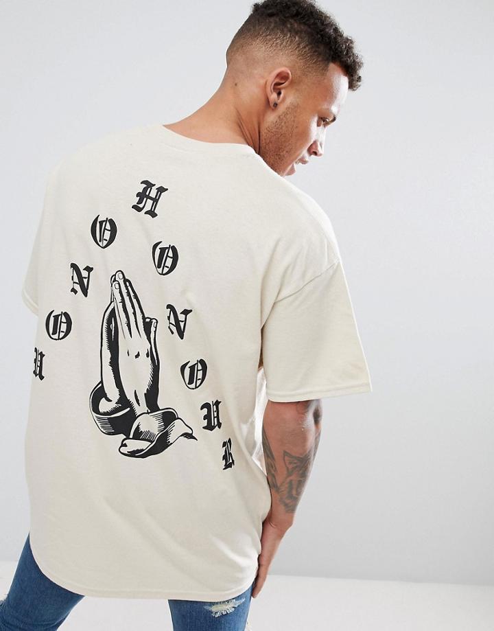 Hnr Ldn Oversized Praying Hands Back Print T-shirt - Stone