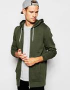 Asos Longline Zip Up Hoodie In Green - Green