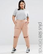Missguided Plus Exclusive Distressed Knee Joggers - Beige