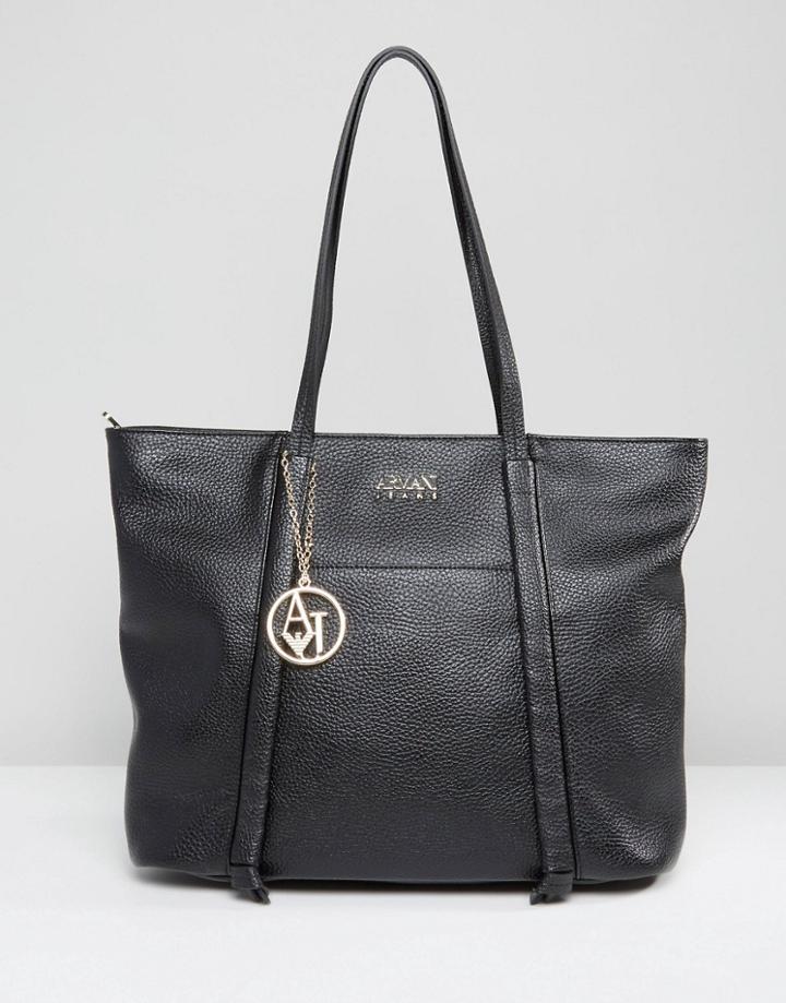 Armani Jeans Tote Bag In Black Metallic - Black