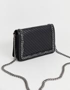Asos Design Leather Quilted Chain Detail Shoulder Bag - Black