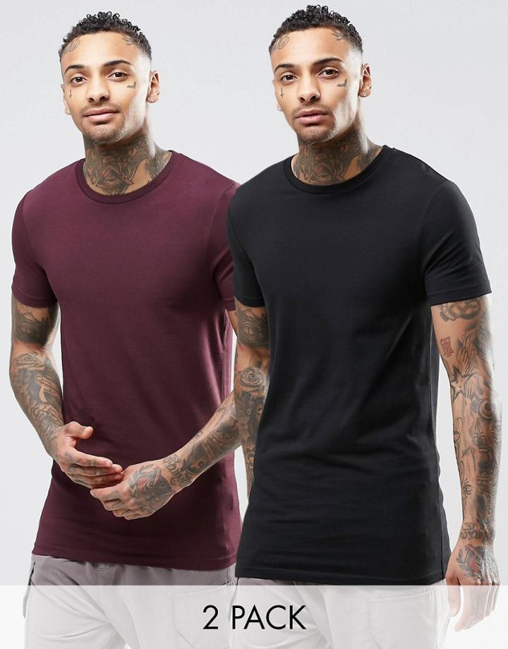 Asos 2 Pack Longline Muscle T-shirt Save 12% In Black/oxblood
