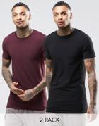 Asos 2 Pack Longline Muscle T-shirt Save 12% In Black/oxblood