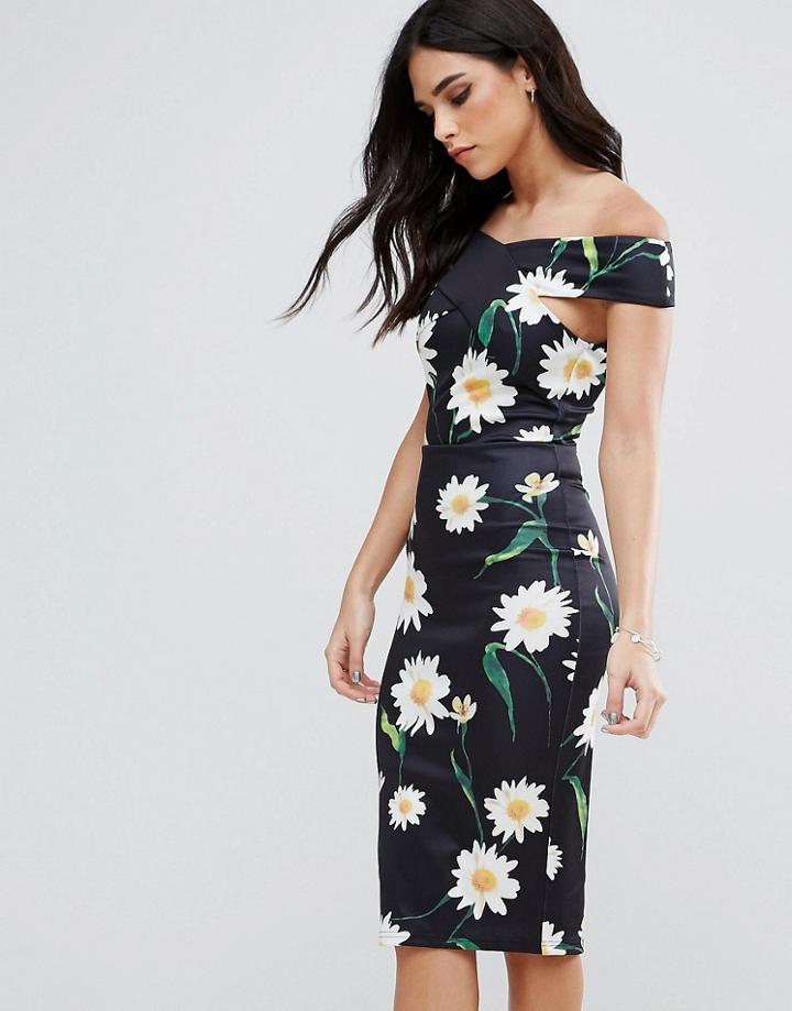 Ax Paris Cross Front Bandeau Midi Dress - Black
