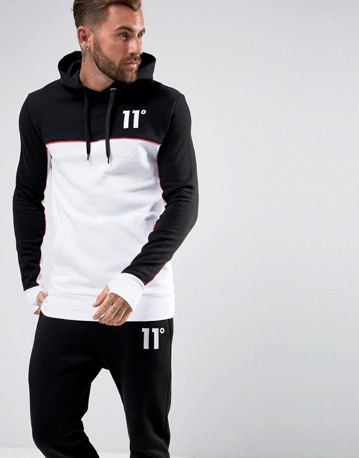 11 Degrees Hoodie In Black With White Panel - Black