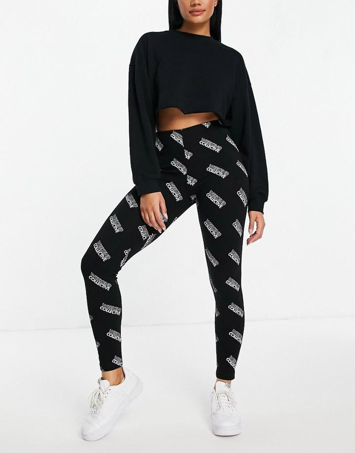 Asos Weekend Collective Legging In Monogram Print In Black