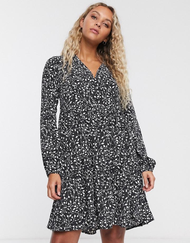 Only Mini Smock Dress In Mono Ditsy Print-multi