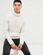 Esprit Chunky Cable Roll Neck Sweater In Wool Blend - Cream