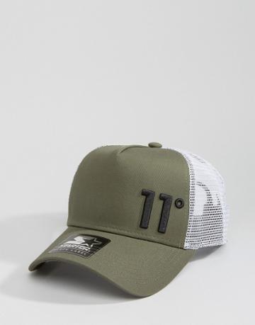 11 Degrees Trucker Cap In Khaki - Green