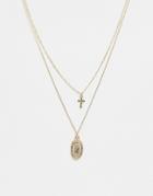 Reclaimed Vintage Inspired Cross And St Christopher Multirow Necklace - Gold