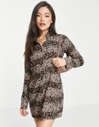 Motel Relaxed Mini Button Up Body-conscious Dress In Retro Polka Dot-brown