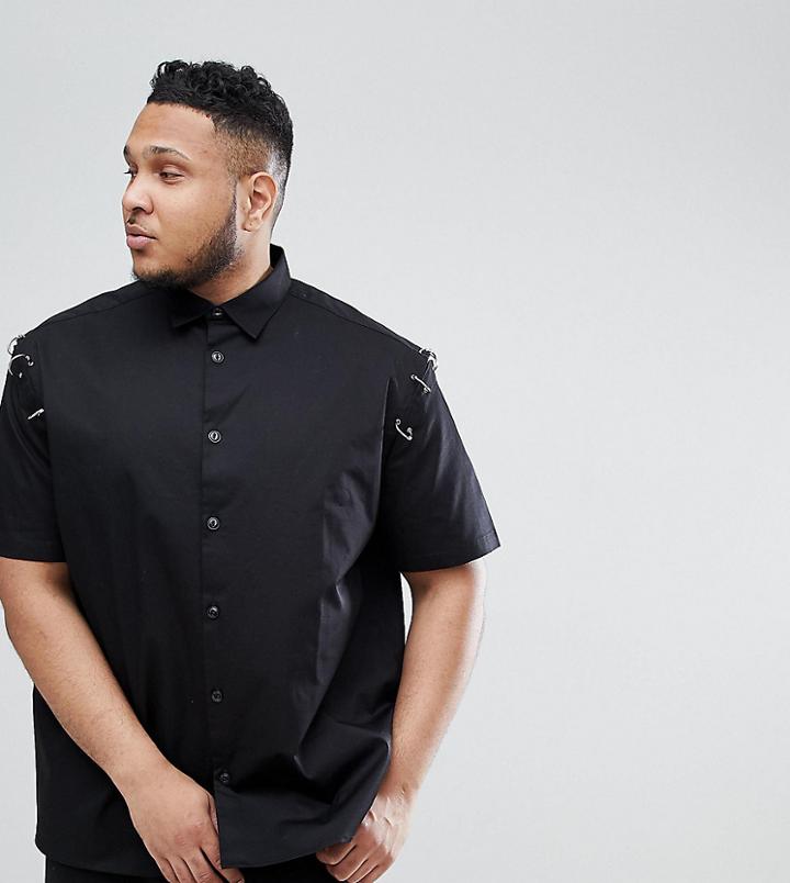 Asos Design Plus Oversized Shirt With Metal Rings - Black