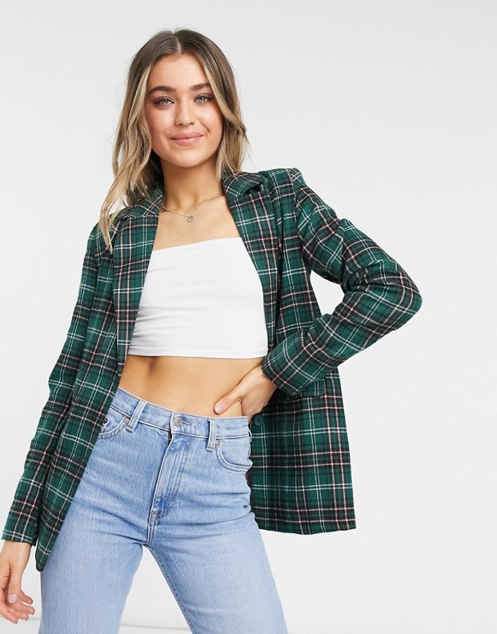 Heartbreak Slouchy Boyfriend Blazer In Green Check
