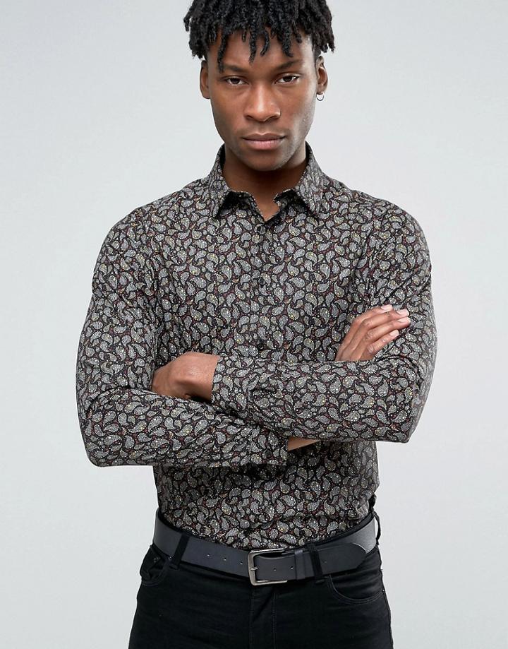 Devils Advocate Formal Printed Slim Fit Shirt - Black