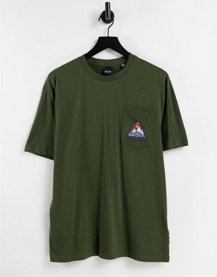 Only & Sons Oversized Logo Pocket T-shirt In Forest Green