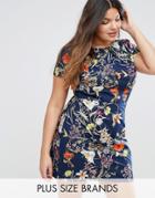 Uttam Boutique Plus Pencil Dress In Floral Print - Navy