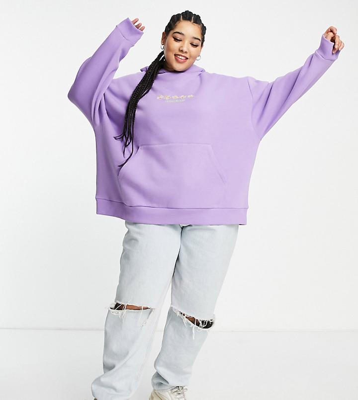 Collusion Plus Daisy Embroidered Oversized Hoodie In Lilac-purple