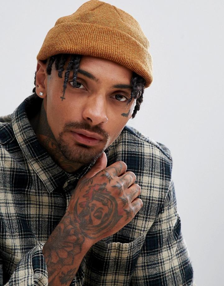Asos Design Mini Fisherman Beanie In Tobacco Twist - Tan