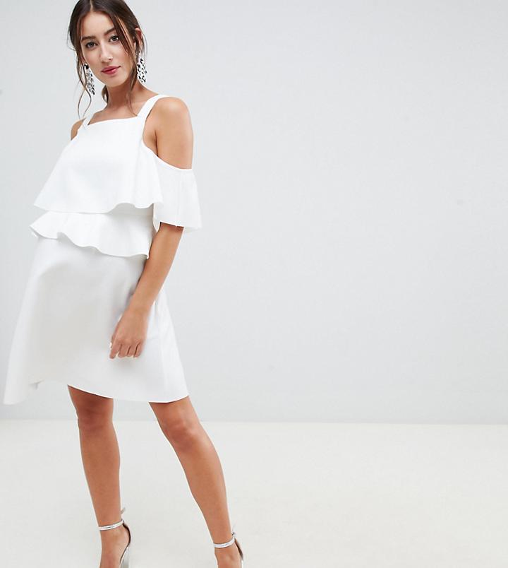 Asos Design Maternity High Neck Ruffle Skater Mini Dress-white