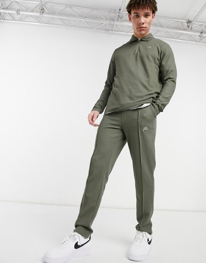 Jack & Jones Premium Textured Sweatpants In Khaki - Part Of A Set-green