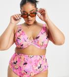 Asos Design Curve Mix And Match High Waist Bikini Bottom In Bold Floral-multi