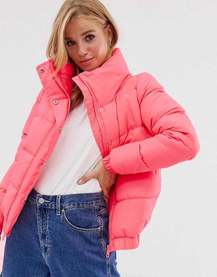 Brave Soul Slay Cropped Padded Coat In Neon-pink