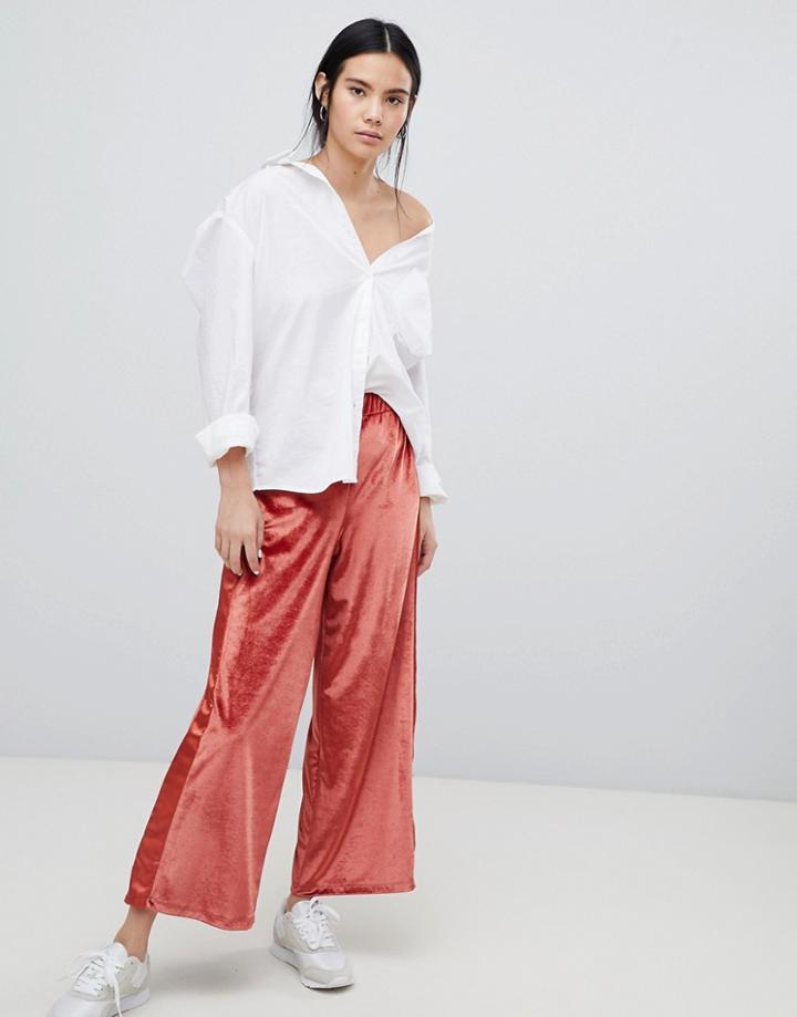 Asos Velvet Peg Pants With Satin Side Stripe - Pink