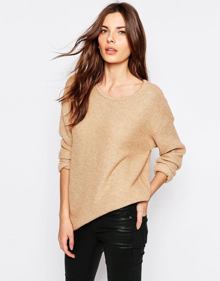 Selected Misa Crew Neck Sweater - Camel Melange