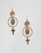 New Look Coin And Cross Earrings - Gold
