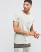 Asos Super Longline T-shirt With Seam Detail And Boat Neck In Mock Double Layer In Gray