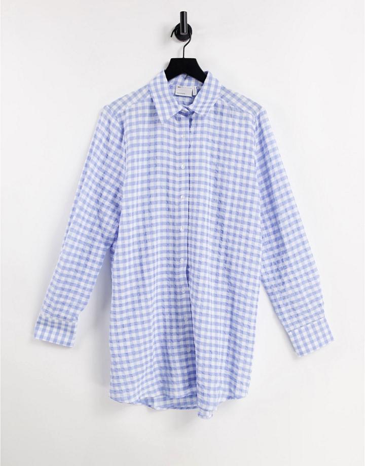 Asos Design Oversized Seer Sucker Shirt In Blue Gingham-blues