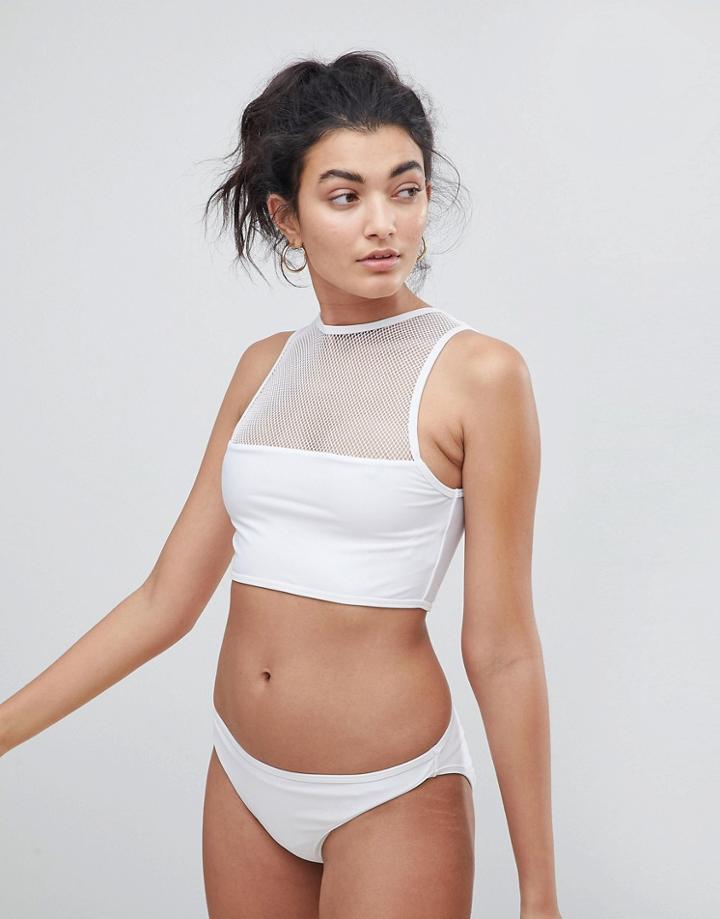 Brave Soul High Neck Mesh Racer Neck Bikini Set-white