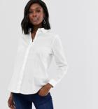 Asos Design Maternity Long Sleeve Shirt In Stretch Cotton-white