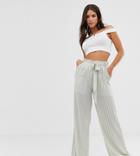 Glamorous Tall Wide Leg Pants In Textured Stripe-gray